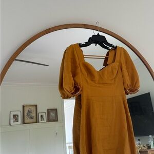 reformation Mustard Puff Sleeve Dress